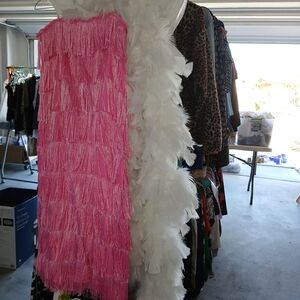 Pink Fringe and White Feather Scarves